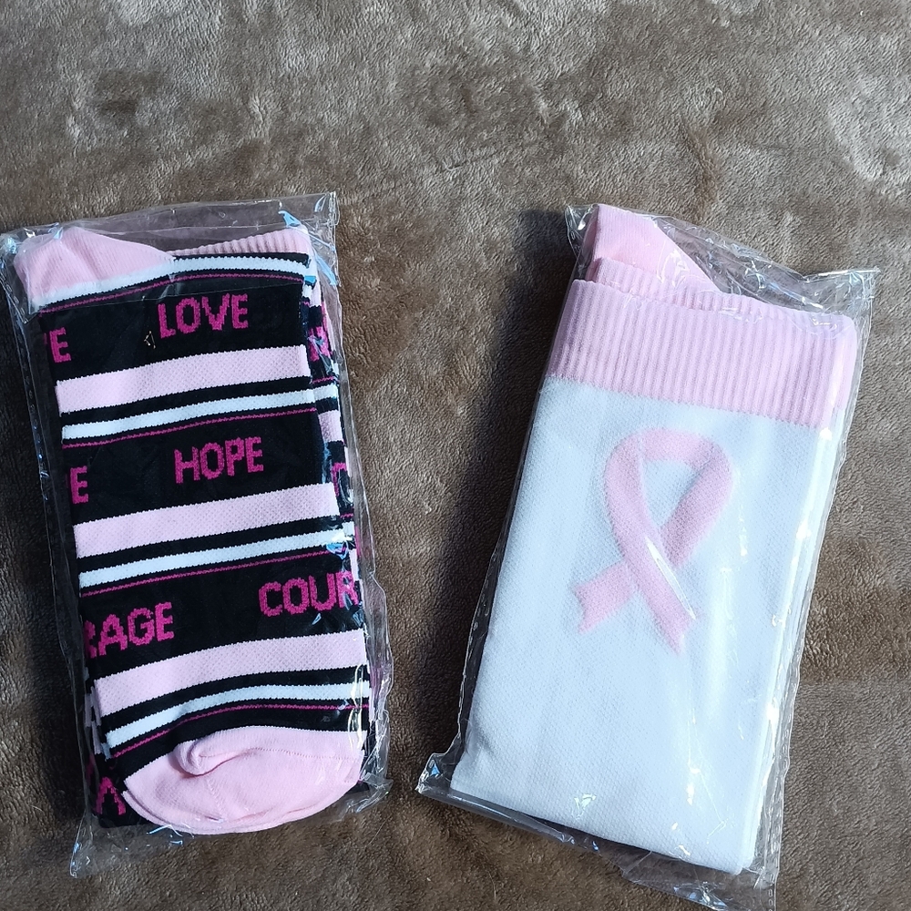 Breast Cancer Awareness Socks - Pink and White